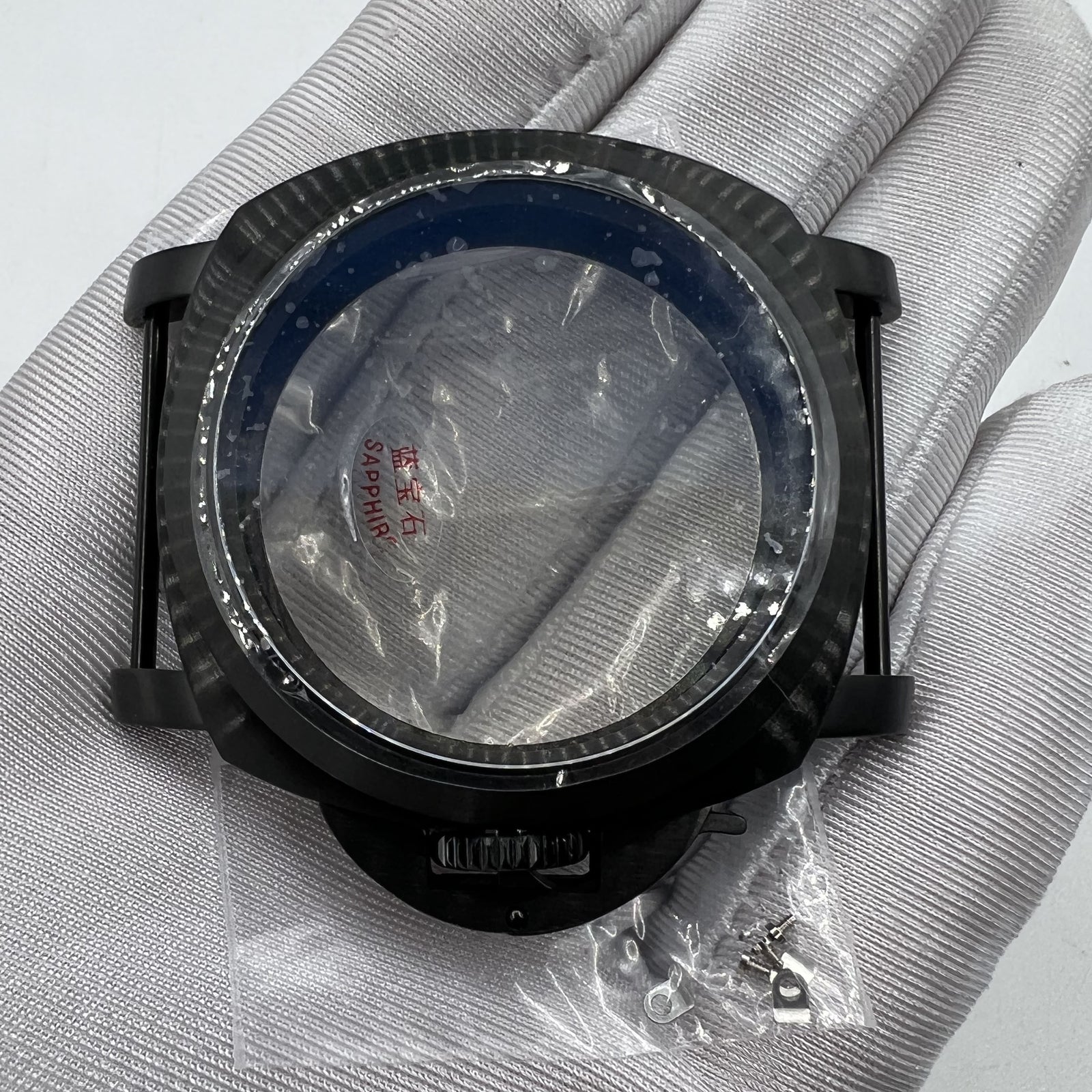 44mm black sapphire watch case by Seagull for ST3600, ST3621, ETA 6497, 6498 models with durable 316L steel.