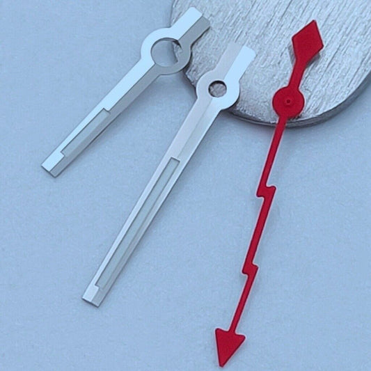 Lume silver trim watch hands with red lightning second hand and red tips for NH35/36
