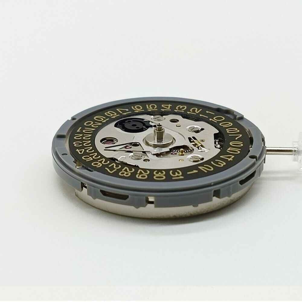 NH35A automatic movement with golden date window and 3 o'clock crown, fits SKX007 watches by Seiko.