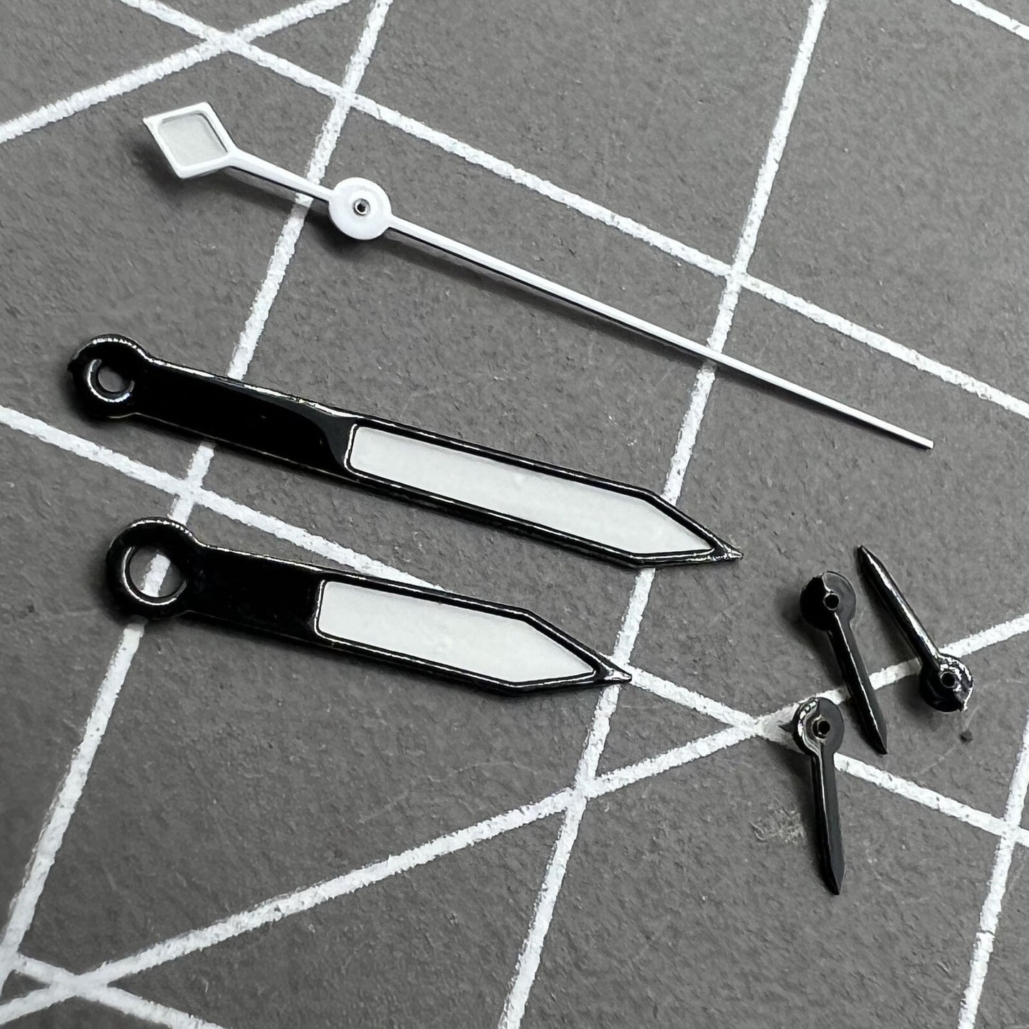 14.5mm black and silver trimmed white watch hands for VD53 VD54 VD57 movement, precision design.