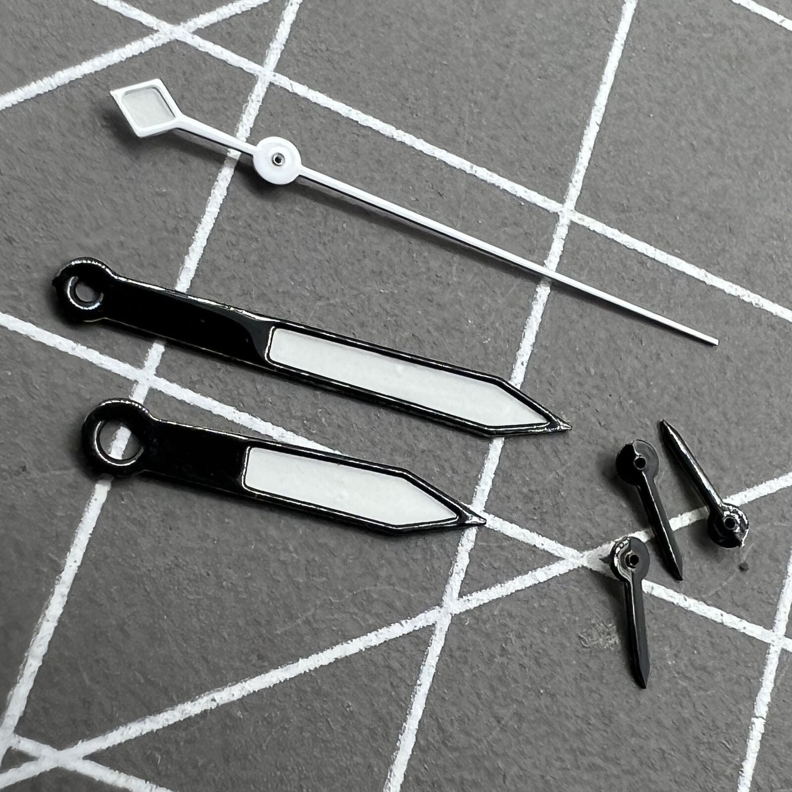 14.5mm black and silver trimmed white watch hands for VD53 VD54 VD57 movement, precision design.