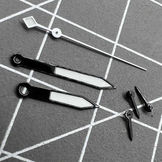 14.5mm black and silver trimmed white watch hands for VD53 VD54 VD57 movement, precision design.