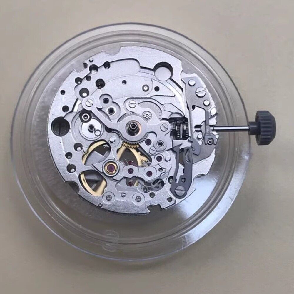 Japan-made silver hollow watch part with Miyota 82S0 automatic mechanical movement for precise timekeeping.