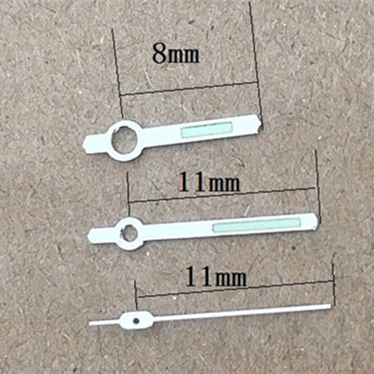 Aiguilles de montre lumineuses vertes argentées de 11 mm pour mouvement Orient 46941 46943