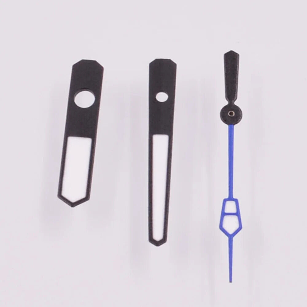 Green luminous watch hands with colorful trim, compatible with NH35A, NH36, 7S36, 7S25, 7S35, 6R15, and 4R36 movements for enhanced visibility.