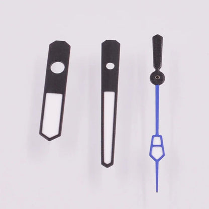 Green luminous watch hands with colorful trim, compatible with NH35A, NH36, 7S36, 7S25, 7S35, 6R15, and 4R36 movements for enhanced visibility.