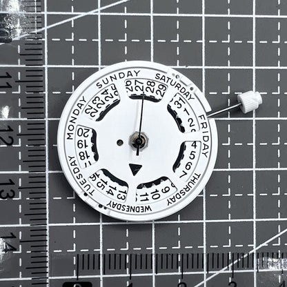 Swiss ISA 1198 quartz watch movement with day and date function for precise timekeeping.