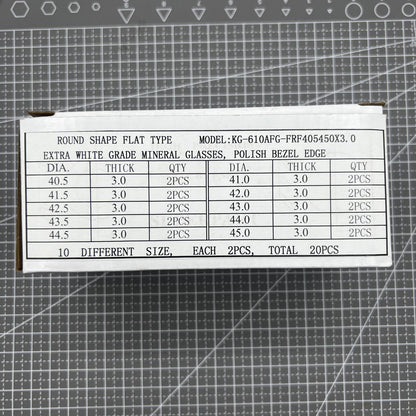 20 Stück flaches Uhrglas Mineralglas Ersatz rund 40,5 bis 45 mm 3,0 mm dick
