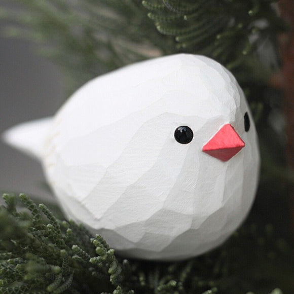 New Cute Handmade White Pearl Bird Wooden Figurine Sculpture Decorative Artwork