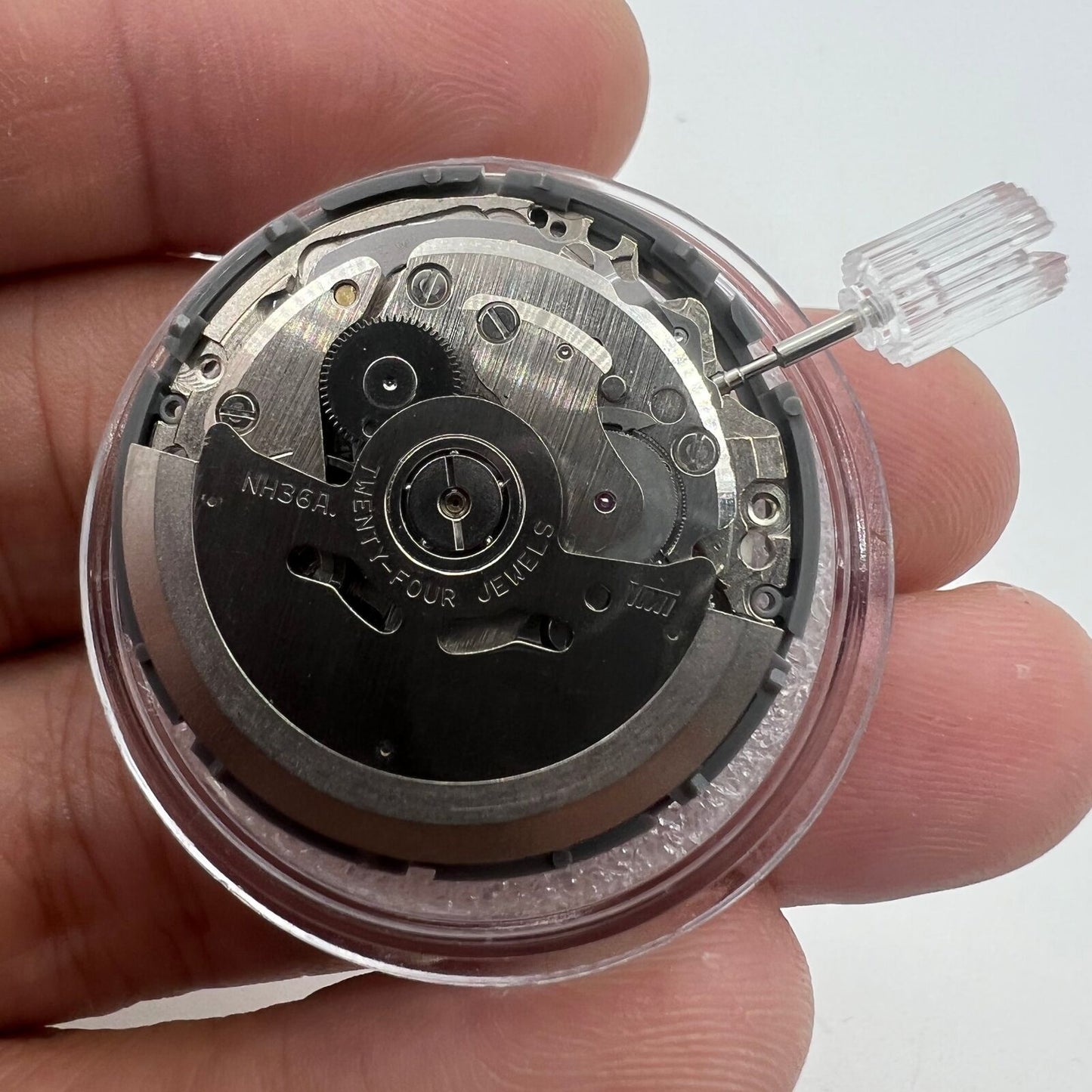 Black NH36 NH36A automatic watch movement with Roman wheel and crown at 3 o'clock, precise and durable.