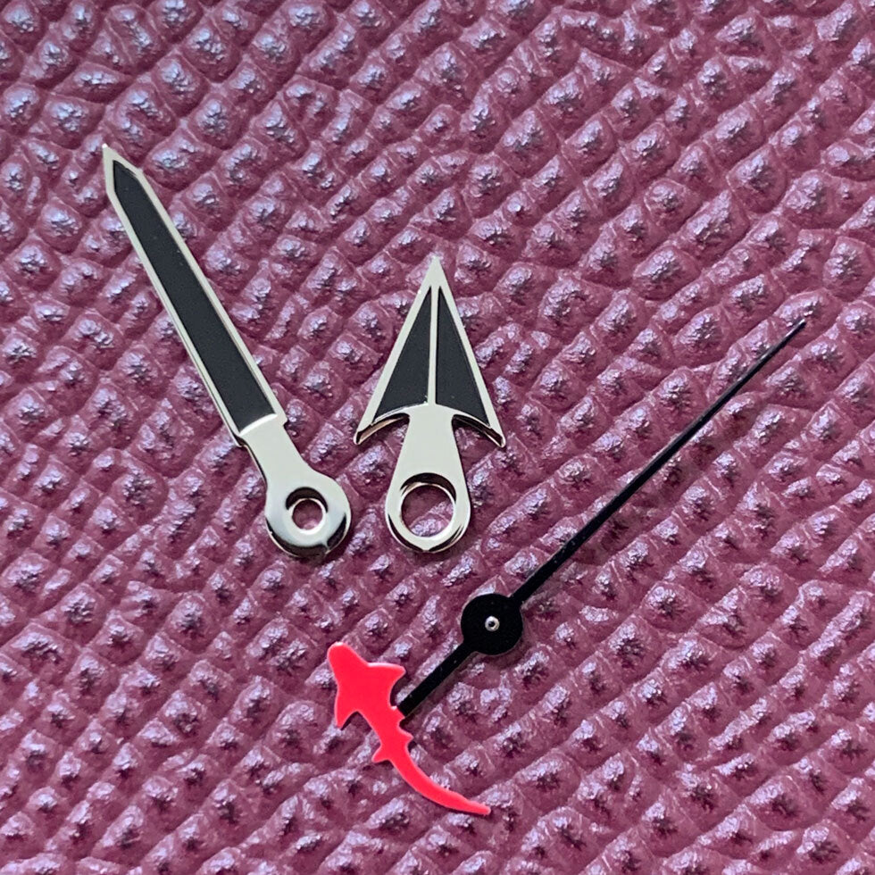 Black watch hands set featuring Turtle/Fish second hand, compatible with NH35/NH36/4R36 movement.