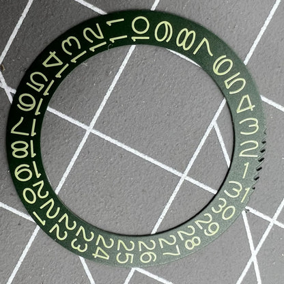 Dark hunter green date wheel with sage green font, compatible with Miyota NH35 NH36 watches.