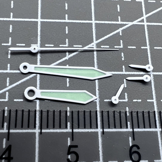 15mm 6 Hands White Trim Green Lume Watch Hands Set for Movement ISA 8172 Quartz