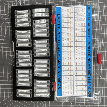 390pcs Japan waterproof mini O-ring kit for watch crown seals, 39 sizes 1.9-7mm for precise repairs