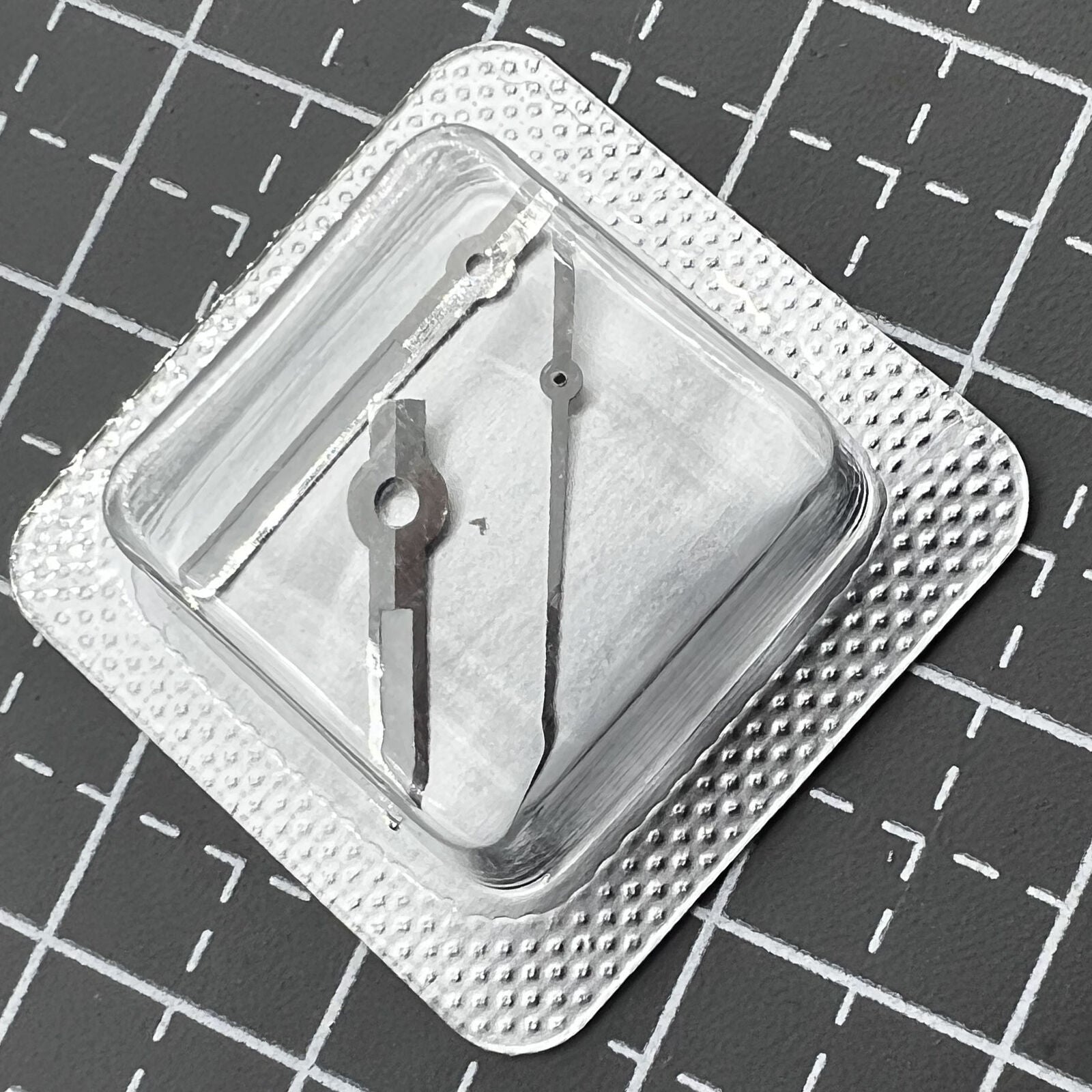 Set of 16mm black watch hands with silver trim by M005.4, compatible with ETA2836 movements.