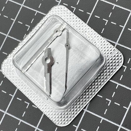 Set of 16mm black watch hands with silver trim by M005.4, compatible with ETA2836 movements.