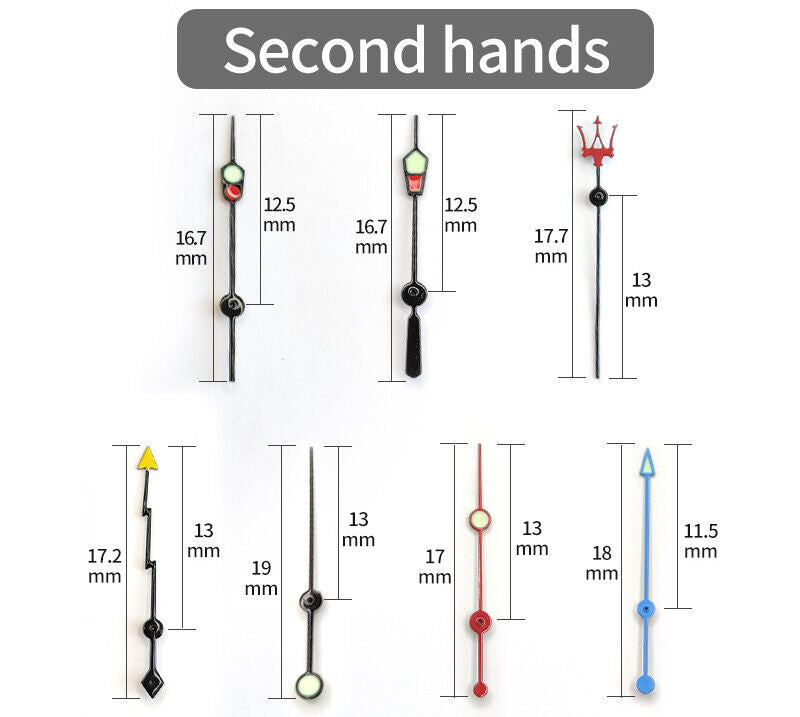 Green luminous watch hands set with pins for SKX007/009 NH35, enhancing dial visibility.