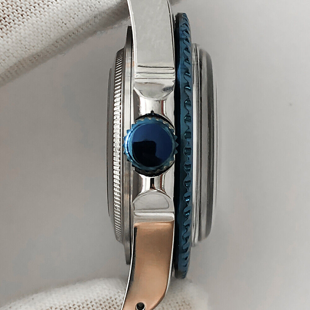 Blue retro 39.5mm stainless steel watch case with acrylic mirror, fits NH35/NH36 movements.