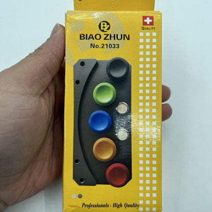 Silver oil cup stand with five die-cast alloy containers and oiler pen for precise watch repair.