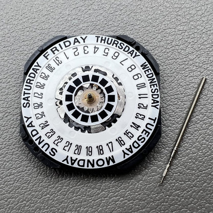 Hattori Epson TMI VX44E white quartz watch movement dial, Japan-made precision for accurate timekeeping.