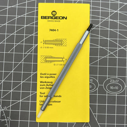 Swiss Bergeon 7404-1 watch hand fitting tool for precise watch hand installation and repair.