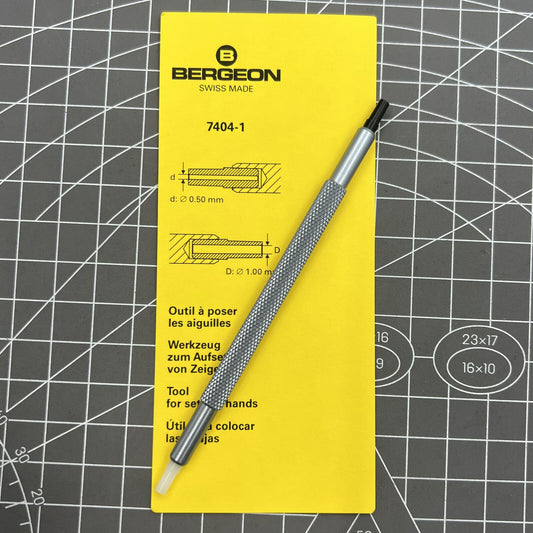 Swiss Bergeon 7404-1 watch hand fitting tool for precise watch hand installation and repair.