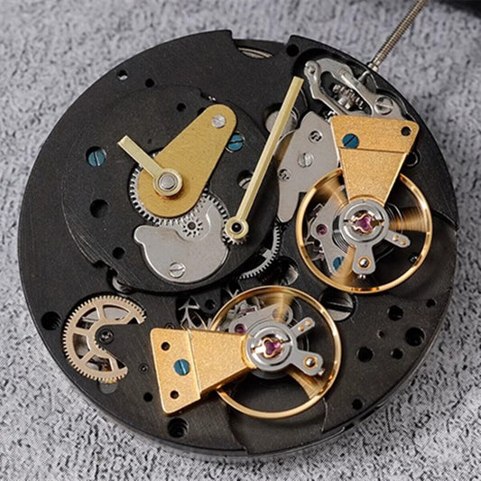 Schwarzes multifunktionales automatisches mechanisches Uhrwerk mit Doppelschwungrad