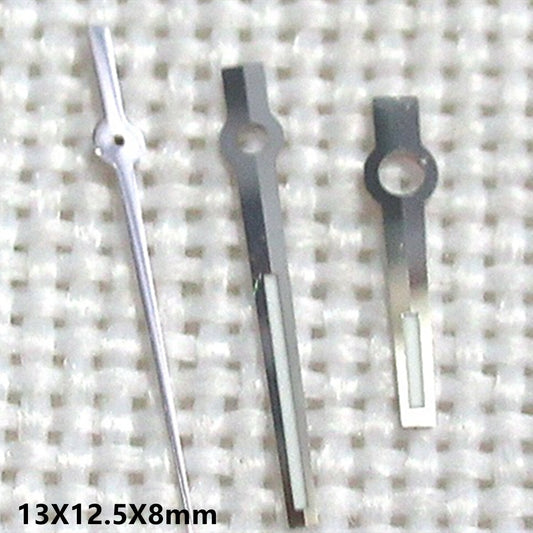 13 mm silberner Rand, grüne Leuchtmasse, 3 Zeiger, Uhrzeiger für mechanisches Uhrwerk 3235