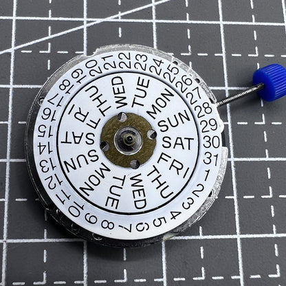 Swiss ISA 1198 quartz watch movement with 3 hands and English day-date display for precise timekeeping.