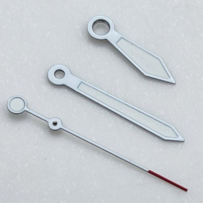 White-trimmed arrow-shaped watch hands with green lume and red tips for NH35 NH36 movements.