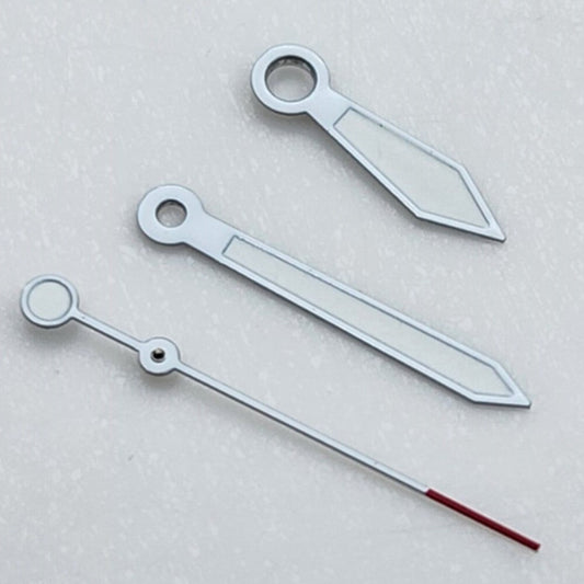 White-trimmed arrow-shaped watch hands with green lume and red tips for NH35 NH36 movements.
