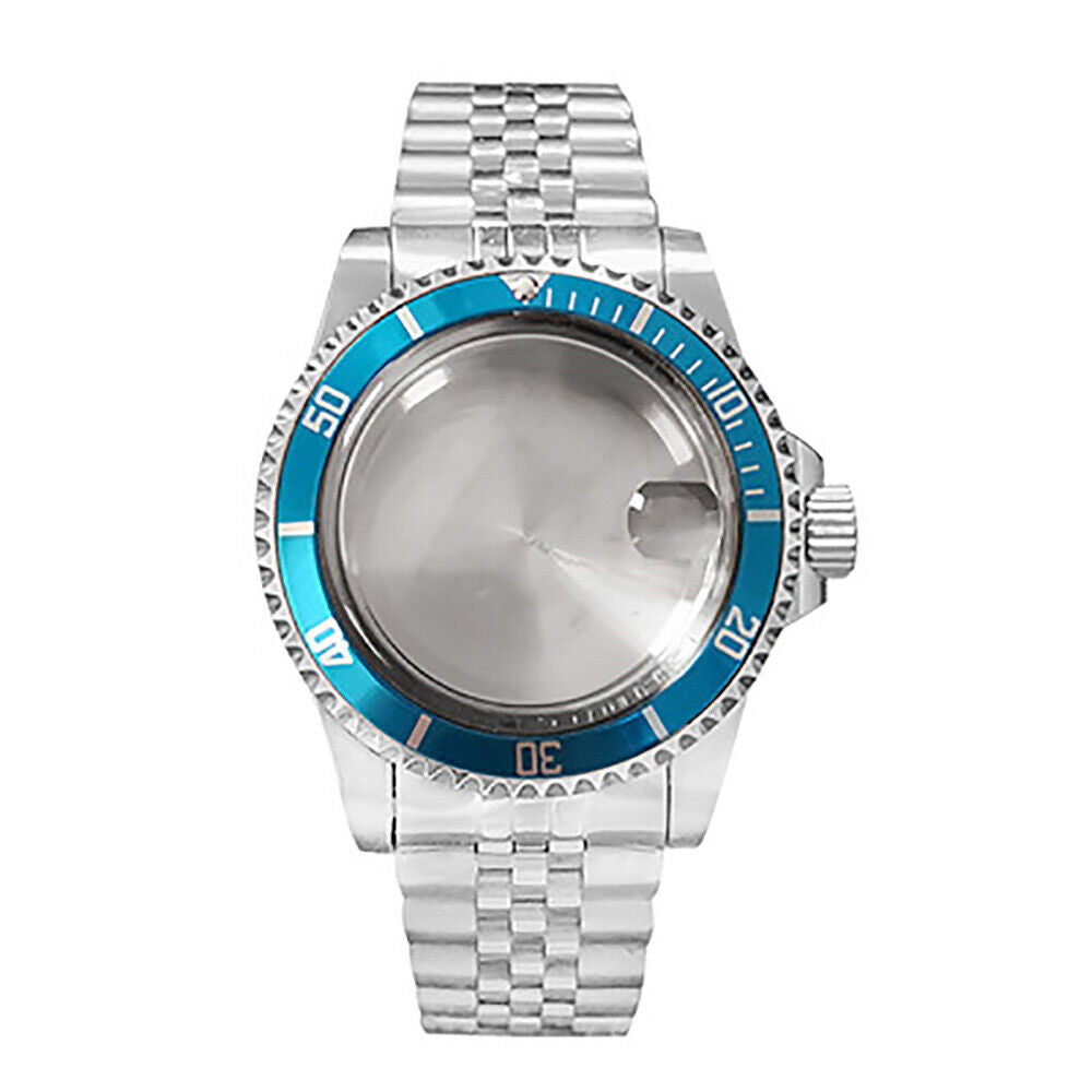 39.5MM stainless steel watch case with matching strap for NH35/NH36 movements, durable and stylish accessory.