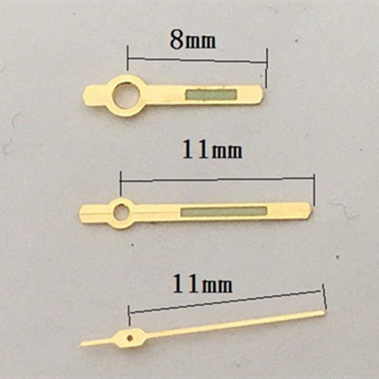 Aiguilles de montre lumineuses vertes avec garniture dorée de 11 mm pour mouvement Orient 46941 46943