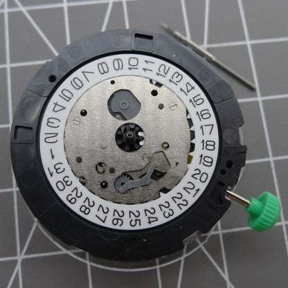 Japan Made Miyota OS20 quartz watch movement with date display at 4.5, ideal for watchmaker repairs.