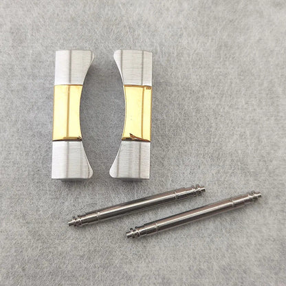 Set of 2 metal curved end links for Daytona watch bands, 20/21mm fit, durable accessory.