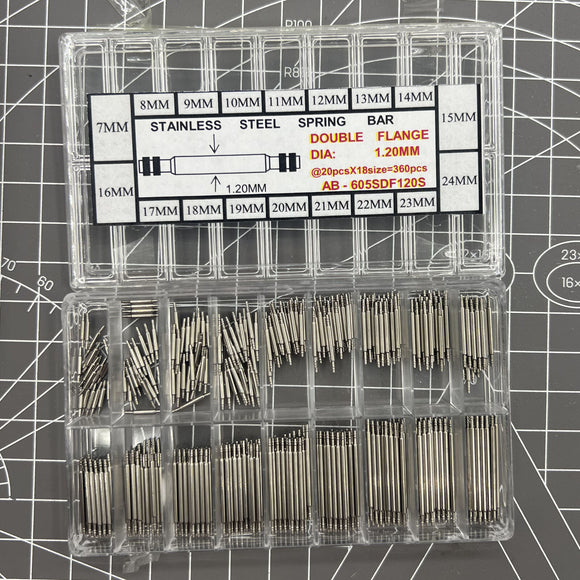 Double Flange Dia 1.2mm Stainless Steel Watch Spring Bar Kit 18 Sizes 360PCS/box