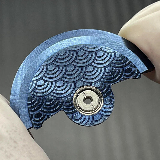 Blue Sea Wave carved rotor oscillating weight for NH35 NH36 watch movement, enhancing style and function.