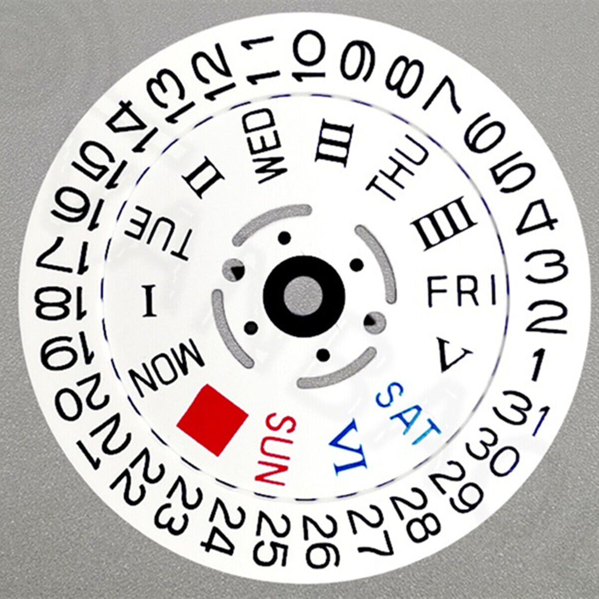 White Date Disk Wheel with Roman Numerals for NH36 Movement, Date at 3 O'Clock, Crown 3/3.8 Position, Watch Accessory