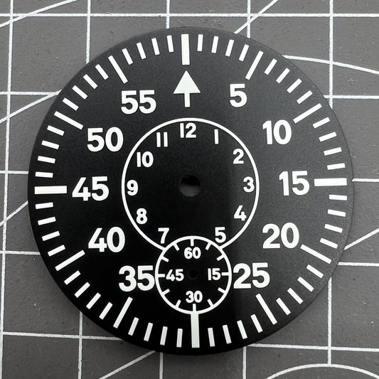 Two Circles Pilot Vintage green lume watch dial for ETA 6498/ST3621 with clear numerals and markers.