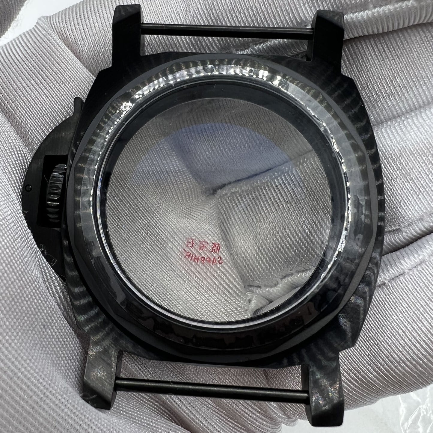 44mm black sapphire glass watch case by 316L steel, fits Seagull ST3600/ST3621 and ETA6497/6498 movements.