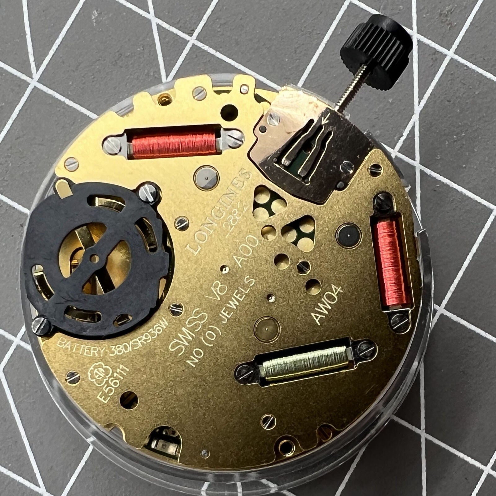 Longines E56.111 watch accessory with original ETA quartz movement and single calendar display.