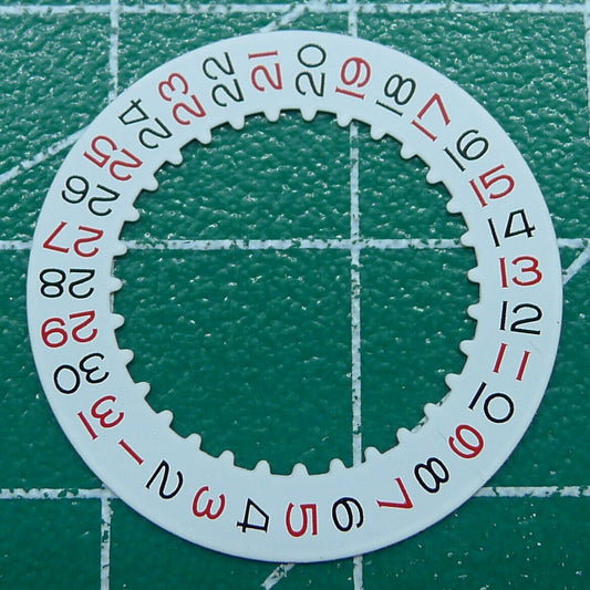 Replacement red date disk wheel showing odd numbers for RLX 3135 movement, enhancing watch accuracy.