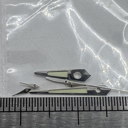 Silver-trimmed 12.5mm green luminous watch hands, designed for Miyota 0S60 movement precision.