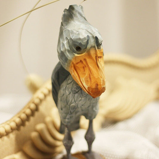 Handmade Shoebill wooden figurine, detailed decorative collectible for home decor