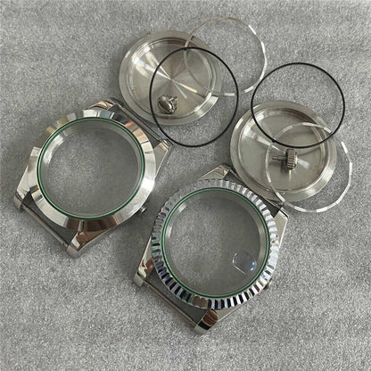 39MM stainless steel watch case with sapphire crystal and solid back, compatible with NH35/NH36/4R movements.