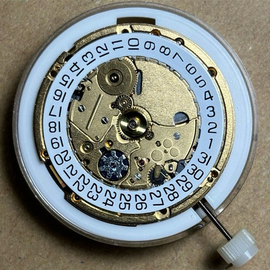Original Swiss Made ETA205.911 golden watch movement with artificial kinetic energy, precision craftsmanship by ETA.