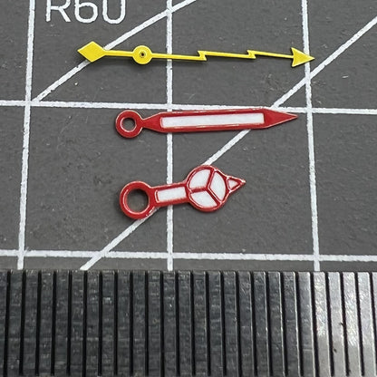 Yellow lightning second hand with lume and red trim, compatible with NH35 NH36 SKX007 SBBN watches.