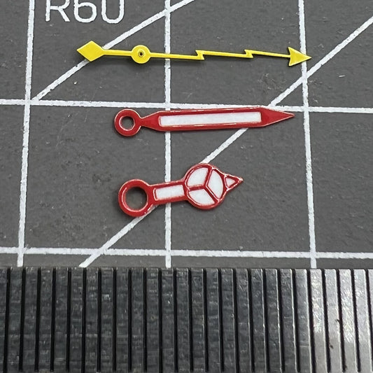 Yellow lightning second hand with lume and red trim, compatible with NH35 NH36 SKX007 SBBN watches.