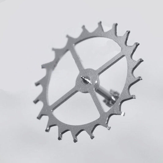 Swiss Made silver metal 80-hour escape wheel by C07.611 for precise watch movement maintenance.
