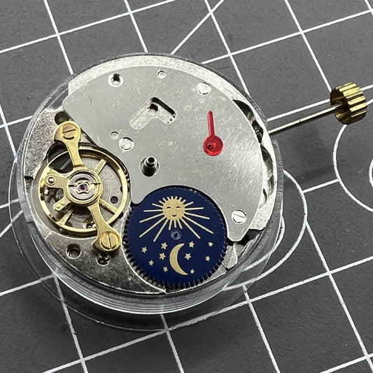 Automatisches mechanisches Uhrwerk Mondphase bei 6 Uhr freier Unruhrad